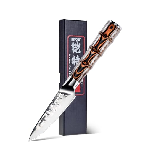 Cuchillo Pelador Kitory de 9 cm con Hoja Martillada y Mango de Bambú 2