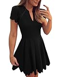 Sidefeel Women Sweet Scallop Pleated A-line Dress Small Black