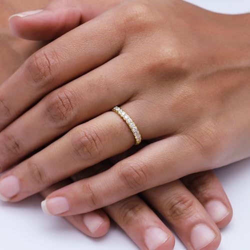 SAVEARTH DIAMONDS 1 Carat Round Cut Lab Created Moissanite Diamond Full Eternity Stackable Wedding Band Ring For Women In 14K Gold Over Sterling Silver (VVS1 Clarity, 1.00 Cttw)2