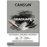 canson® graduate mixed media a5 - blocco da 30 fogli, 220 g/m², double face, grigio