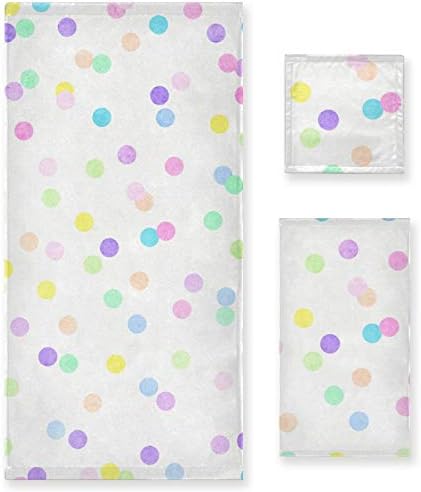 Qilmy Women Towel Set of 3 Bathroom Towels for Face Hand, Absorbent Washcloth for Bathing/Home/Shower, Colorful Polka Dot