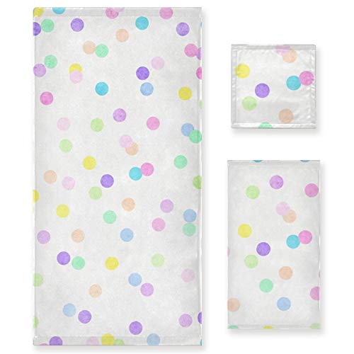 Qilmy Women Towel Set Of 3 Bathroom Towels For Face Hand, Absorbent Washcloth For Bathing/Home/Shower, Colorful Polka Dot #TOP3