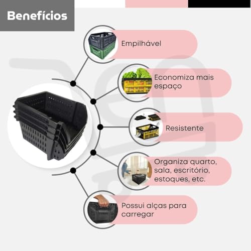 Caixa Organizadora Desmontavel Dobrável Cesto Empilhavel Multiuso 32kg 32 Litros