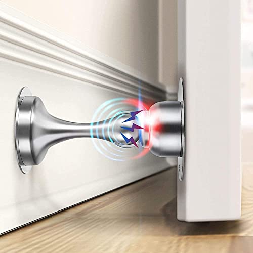 Magnetic Door Stop - Heavy Duty Metal Door Catch with Adhesive or Wall Mounted Options Floor & Skirting Protector Chrome Finish (1 Pack)