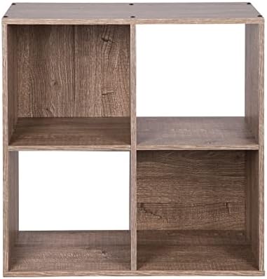 PACHIRA E-Commerce US 4-Cube Organizer Storage Bookcase Bookshelf Suit 11 Inch Storage Bins, Wood Sturdy Cubby Cube Closet Unit Assemble Display Rack Shelving, Rustic Brown Oak