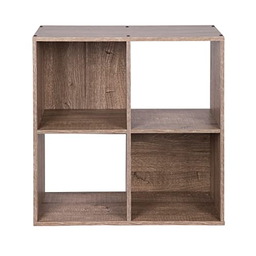 Pachira E-Commerce Us 4-Cube Organizer Storage Bookcase Bookshelf Suit 11 Inch Storage Bins, Wood Sturdy Cubby Cube Closet Unit Assemble Display Rack Shelving, Rustic Brown Oak #TOP2