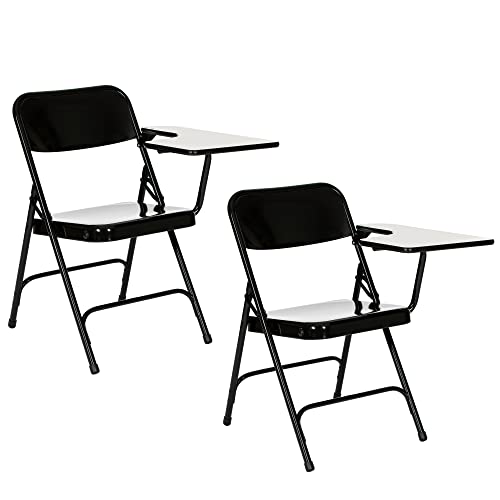 OEF Furnishings OEF5200 Series Heavy-Duty Folding Chairs with Tablet Arm, Steel Frame, Writing Surface, Dual Braces (2-Pack, Black, Left Handed)