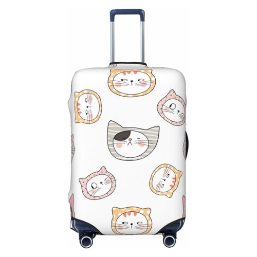 Elastic Travel Luggage Cover Printed Cute Cats Doodle Double-Sided Suitcase Protector Bag,Dust-Proof Cratch-Resistant Washable Baggage Covers For Kid Adult,X-Large