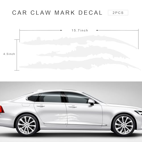 Image of 2 PCS Claw Mark Decals for Car, Headlight Sticker Waterproof Vinyl Stripes Scratch Decal, Monster Claw Scratch Mark Sticker Car Exterior Decor for SUV Pickup Truck (White)