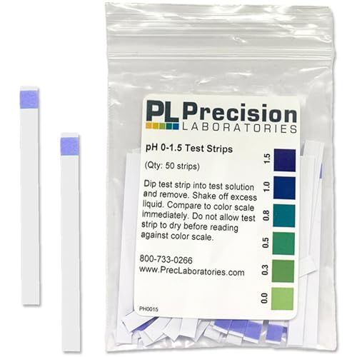 Eisco Labs - pH Test Strips 0-1.5 Range - High Precision Acid Test Kit, Measures in Increments of 0.3 to 1.5 ppm, 50 Strips