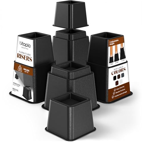 Utopia Bedding Bed Riser, 3 & 5 Inches Adjustable Furniture Risers for 8 Inch Combined Furniture Lift, Under Bed Storage & Dorm Room Essential, Supports Up to 1,300 lbs (4 Set, Black)
