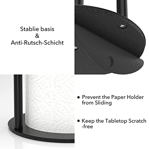 Black Paper Towel Holder Countertop - Free Standing Paper Towel Holder Stand For Kitchen Rolls, Non Slip Paper Towel Roll Holder, Modern Kitchen Countertop Organizer Fits Most Size Paper Roll #TOP3