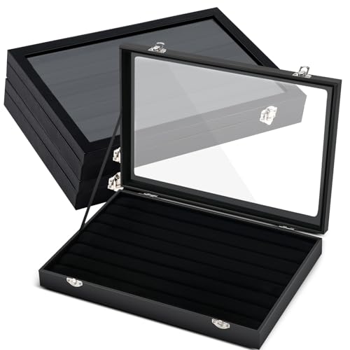 Sasylvia 3 Pcs Large 100 Slots Jewelry Box Velvet Multiple Ring Organizer Boxes for Jewelry Displays with Transparent Cover Jewelry Storage Ring Tray with Lock Organizer Display Case