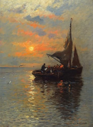 Tableau Toile Bateaux de pêche à l'aube Wilhelm Von Gegerfelt 60x90cm