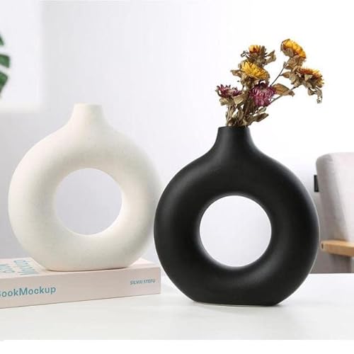 Eastern Rock ER-1001 White Ceramic Vases For Pampas Grass,Water Drop Design Doughnut Vase Modern Home Decor Minimalist Nordic Boho Ins Style thumb #4