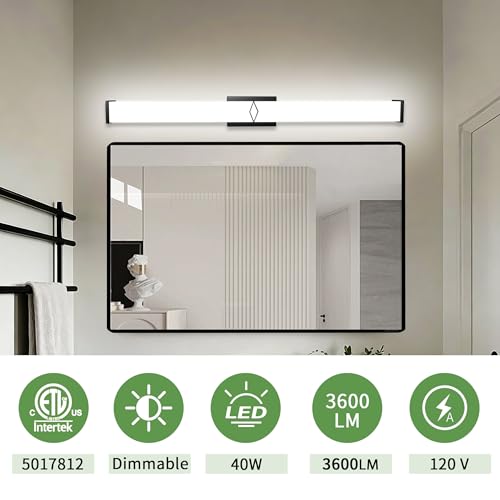 Image of 40 Inch Bathroom Vanity Light 3600LM, 5700K Daylight White Modern Bathroom Light Dimmable, AC 120V 40W Matte Black LED Vanity Lighting Fixtures Wall Sconce ETL Certified, 1Pack