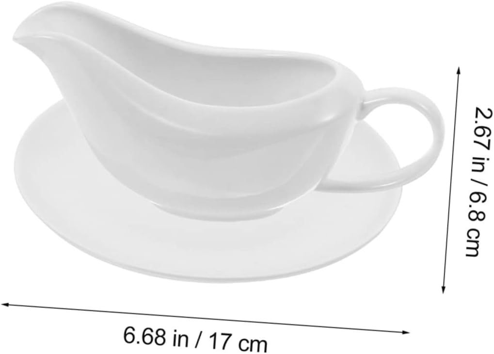Cabilock Ceramic Gravy Boat Saucer Dripless Lip Spout Sauce Pitcher for Dressings Milk and Gravy Ergonomic Handle for Restaurants and Home Use