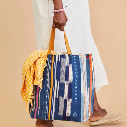 Bolso tote de tela Baule africana hecha a mano – 100 % tela auténtica Baule africana con asas de cuero genuino miniatura 2