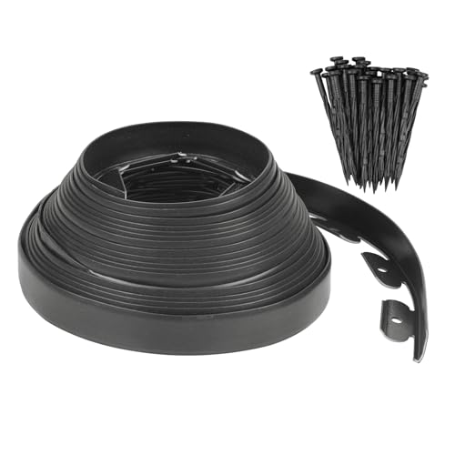 M METERXITY Borde de Jardín - 46 Pies de Borde de Jardinería de Plástico con 42 Picos Aplicable a Parterres/Césped/Patio (46FT x 1.57IN, Negro)