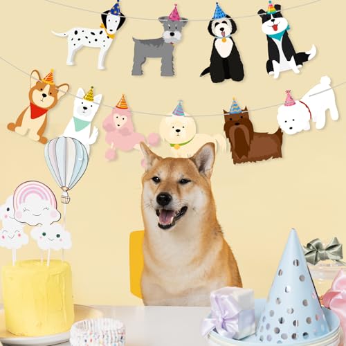 Image of Dog Birthday Banner Dog Themed Party Decorations Cute Puppy Garlands Decorations for Kids Boys Girls Birthday Backdrop Decor Pet Puppy Party Supplies