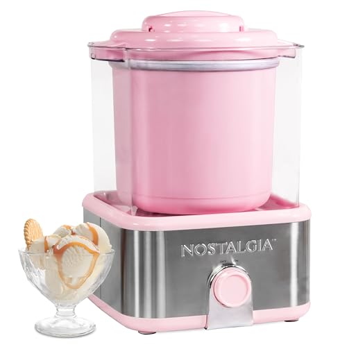Image of Nostalgia Electric Ice Cream Maker with 2-Qt Double Insulated Gel Canister & Stainless Steel Base - Makes Sorbet, Soft Serve, and Frozen Yogurt - Pink