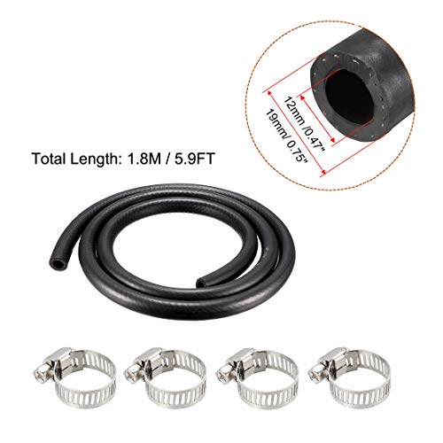Uxcell Fuel Line Hose 12Mm I.d. 1.8M/6Ft Rubber Diesel Petrol Hose Engine Pipe Tubing With 4 Clamps #TOP1