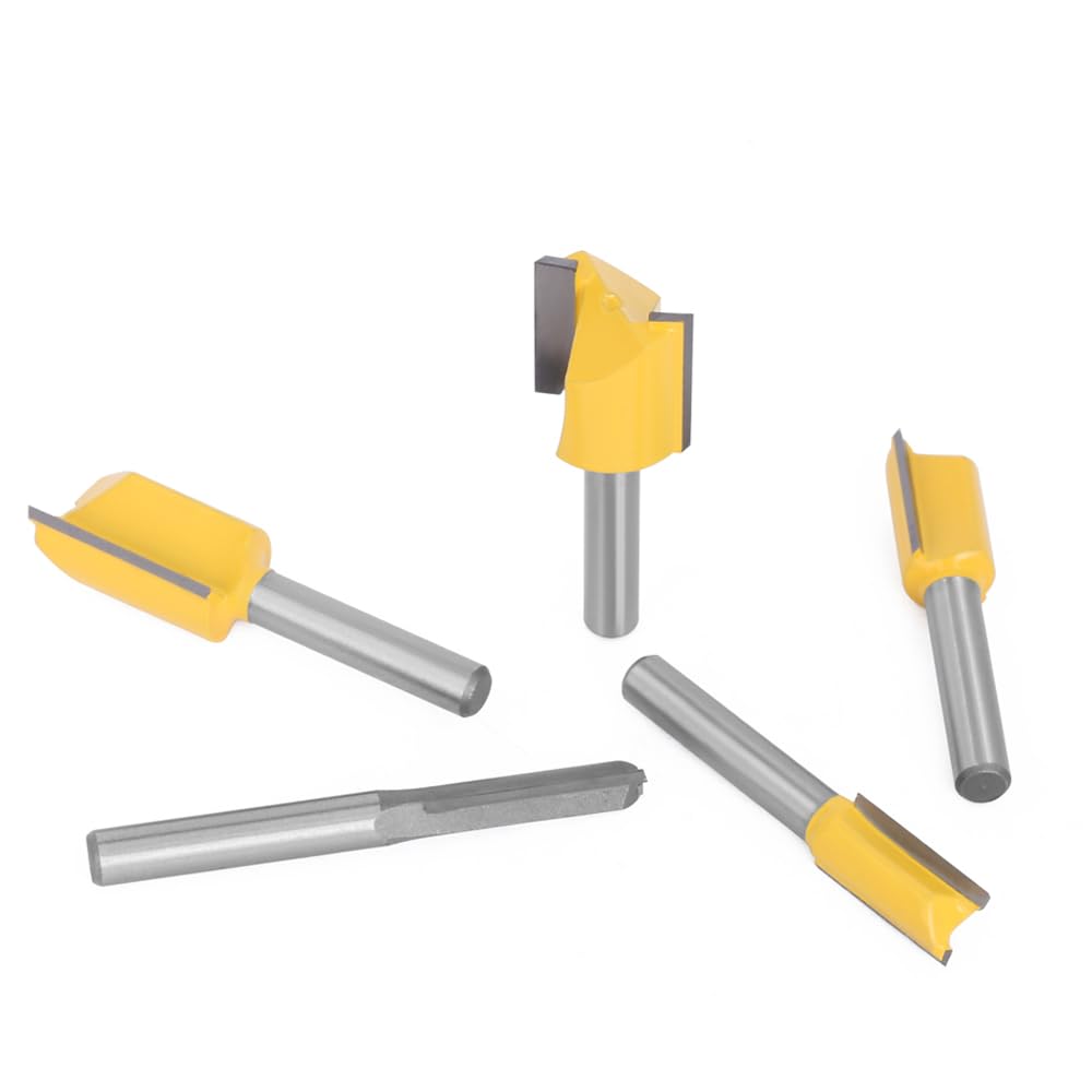 Juego de brocas for enrutador de carpintería, vástago de 1/4mm, cuchillo recto de 6,35mm, 5 uds.