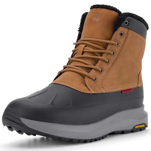 FitVille Men Wide Winter Boots Waterproof Insulated Duck Snow Boots Outdoor Hiking Mid Calf Boots Slip Resistance Warm Fur Liner High-top Shoes