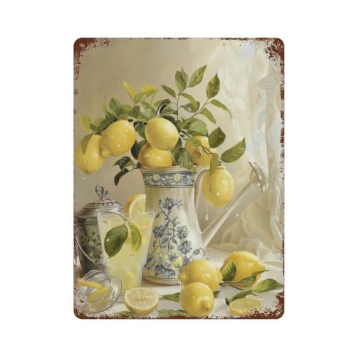 Décoration murale rétro avec plaque en métal vintage de fruits jaunes 40x30