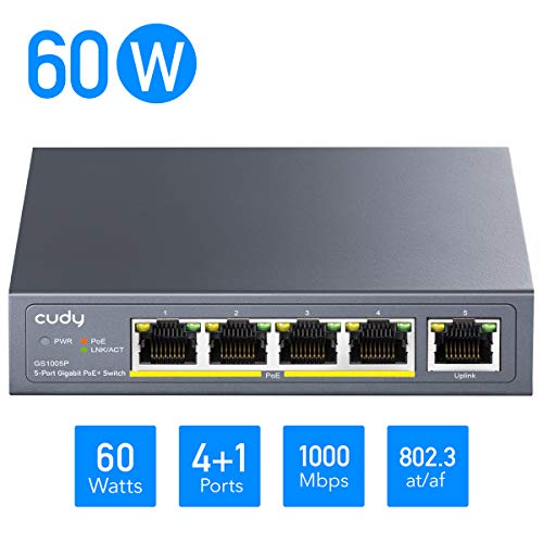Cudy Gs1005P 5 Port Gigabit Ethernet Unmanaged Poe+ Switch, With 4 X Poe+ @ 60W, Desktop/Wall, Sturdy Metal Fanless Housing, 802.3Af, 802.3At, Shielded Ports, Traffic Optimization, Plug And Play #TOP1