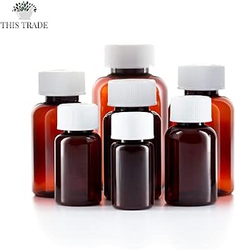 100ml Pill pots with lids, Empty Plastic Medicine Amber Bottles, Pill Storage pots and Child Safety caps, Strong Reusable Medicine Storage pots, 6 x 100ml Pill Pots and lids