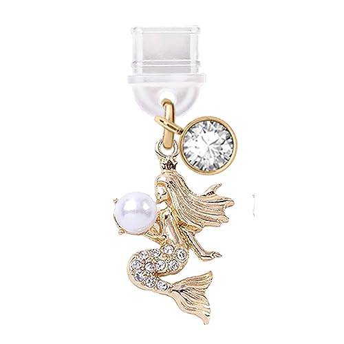 Pendentif cristal breloque sirène dorée avec embout de protection de charge USB-C