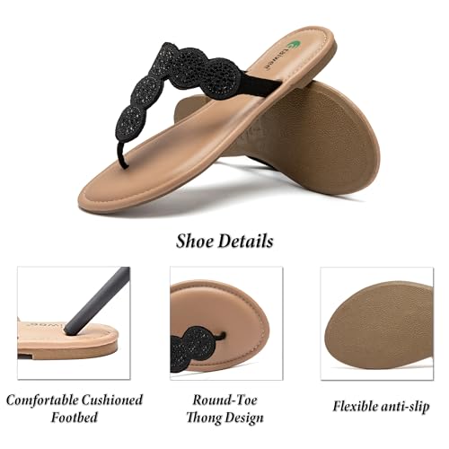 Image of Ataiwee Women's Bohemian Bling Flat Slide Sandals - Casual Summer Thong Sandals with Rhinestone Decor, Rubber Sole, Lightweight & Comfortable for Casual Attire Strappy Sandals.