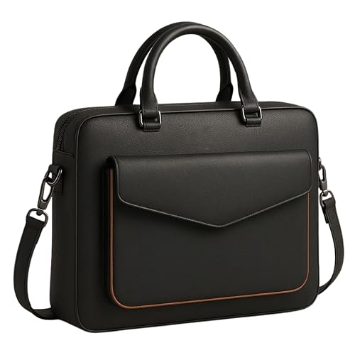 Image of Vegan Leather Laptop Messenger Bag for Men & Women | 15.6 Inch Office Shoulder Bag with Padded Laptop Compartment Multi-Pocket Work Satchel Adjustable Strap Business Bag | Alls