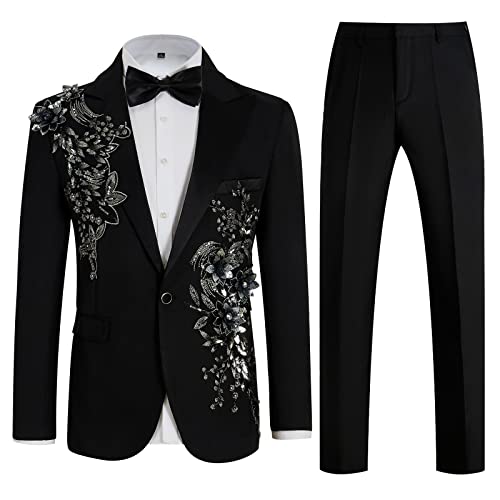 Mens Suits Slim Fit 2 Piece Formal Tuxedo Suits Blazer Pants with Bow Tie for Wedding Prom - Main Image