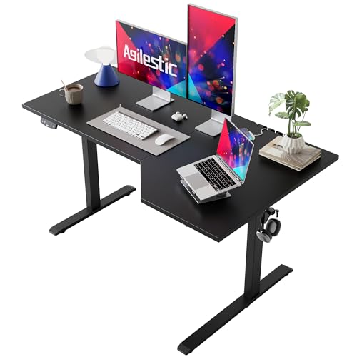 Image of Agilestic Electric Standing Desk, Height Adjustable Desk, 55 x 32 Inch Sit Stand up for Work Office Home, L Shaped Ergonomic Rising Computer Table with Memory Preset, Black