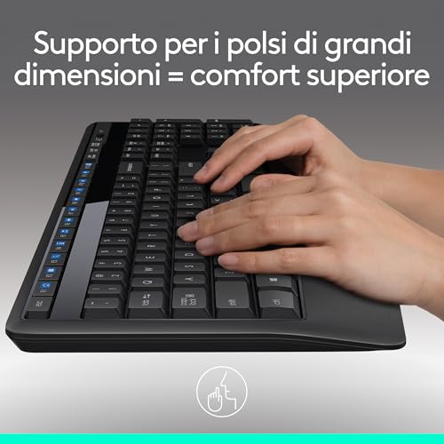 MK345 Combo Tastiera di Dimensioni Standard con Poggiapolsi e Comodo Mouse per la Mano Destra, Layout Internazionale QWERTY - Nero - Tastiera gaming - Immagine 1