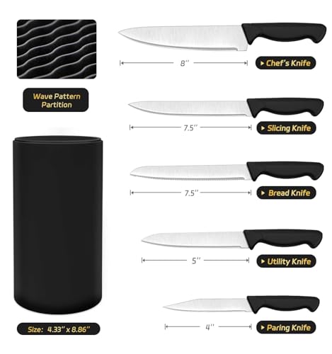 HENKELIVING 6-Piece Kitchen Knife Set, German High Carbon Stainless Steel, Durable Block, Black - Image 2