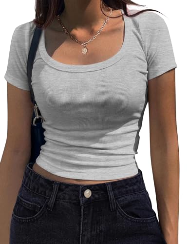 T-shirt chic pour le travail en tricot côtelé col rond Zeagoo