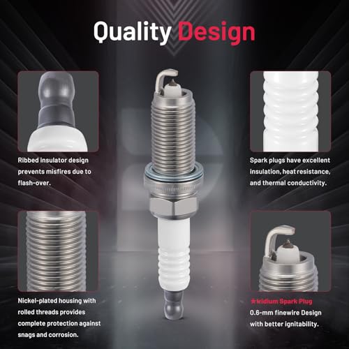 Image of BDFHYK 5018 Iridium Spark Plugs Compatible with Chrysler compatible with Dodge for Fiat for Hyundai for INFINITI 2.0L 2.5L 4.0L L4 V6 Replacement for LFR5AGP Set of 4