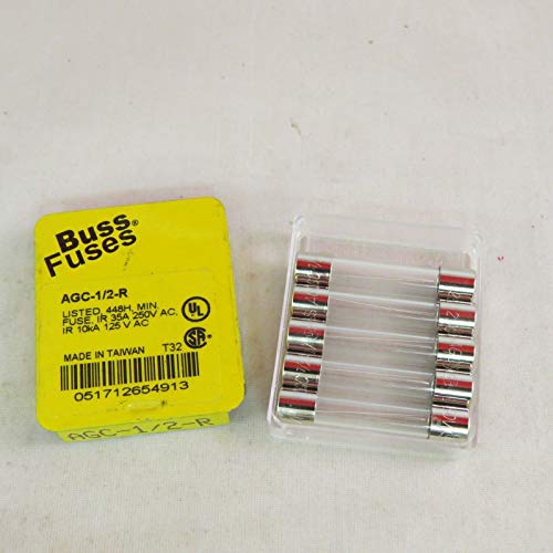Bussmann AGC-1/2-R AGC Series Fuse, Fast Acting, 1/2 Amp, 250V, Glass Tube, 1/4" x 1-1/4", Rohs Compliant (Pack of 5)