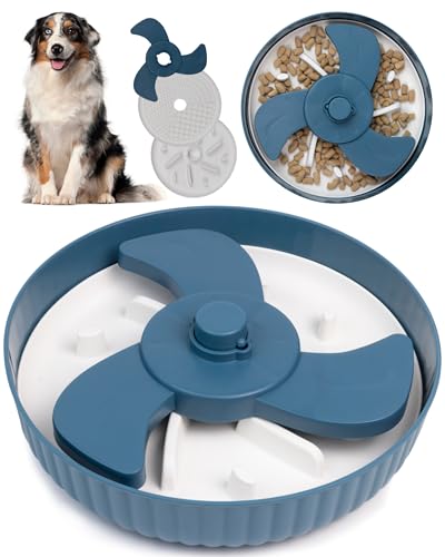 MalsiPree Spinning Slow Feeder Dog Bowl, Anti-Choke Non-Slip Feeder for Small & Large Breeds with 2 Puzzle Mats, Blue - Dog Bowls - Puzzle Feeder - Slow Feeders