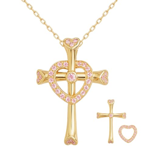 Image of URTHEONE Moissanite Cross Necklace for Women, 925 Sterling Silver 14KGold Plated Necklaces with Sparkling Moissanite Pendant, Faith Women's Jewelry, Trendy Gift for Women Mom Friend