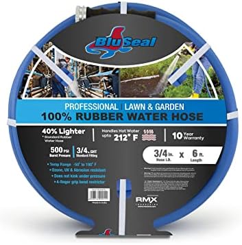 BluSeal Hot/Cold Water Rubber Garden Hose, 100% Rubber, Ultra-Light, Super Strong, 500 PSI, 50F to 190F Degrees, High Strength Polyester Braided (3/4" x 6') - Thumbnail 4
