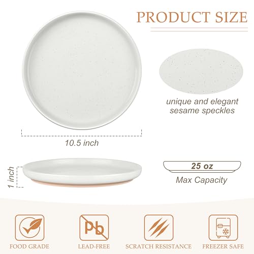 Image of LIANYU Dinner Plates Set of 4, 10.5 Inch Stoneware Plate for Kitchen Dining, Large & Round Ceramic Salad Dishes Set, Microwave, Oven & Dishwasher Safe, Scratch Resistant, Stackable, Snowy White