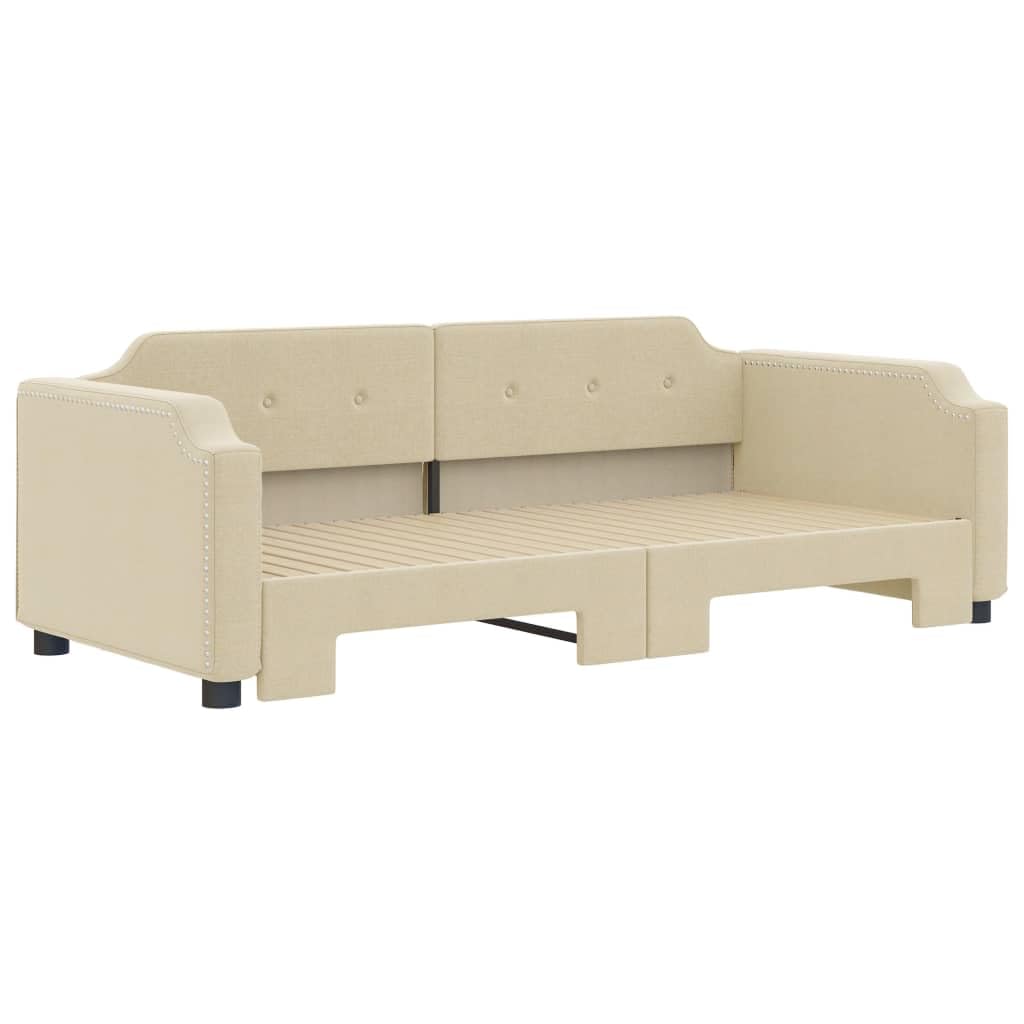 Letto da giorno estensibile in tessuto color crema, 90 x 200 cm, con rete a doghe, telaio in legno massiccio, divano letto imbottito per camera degli ospiti, salvaspazio e confortevole