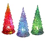 3 Pcs Mini Acrylic Christmas Tree with Light, 7 Color Changing LED Night Light Decoration Indoor for Gifts Decorative Clear Xmas Tree for Dinner Table Centerpiece Holiday Party Supplies