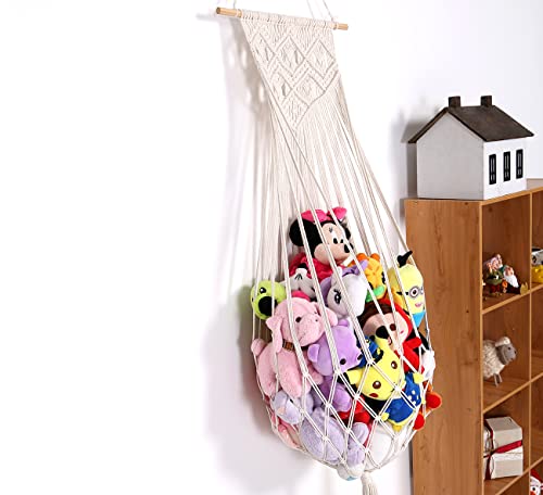 Stuffed-Animal-Hammock-Wall-Hanging-Net-for-Stuffed-Animal-Net-Stuffed-Animal-Storage-Plush-Toy-Holder-Macrame-Toy-Display-for-Boho-Kidroom-Decor-Nursery-Organizer-Cream Stuffed Animal Hammock Wall Hanging Net for Stuffed Animal Net Stuffed Animal Storage Plush Toy Holder Macrame Toy Display for Boho Kidroom Decor Nursery Organizer Cream