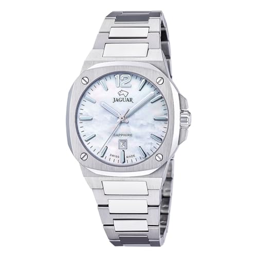 JAGUAR Reloj Mujer J1027/1 Rondcarre Caja de Acero Inoxidable 316l Plateado Correa de...