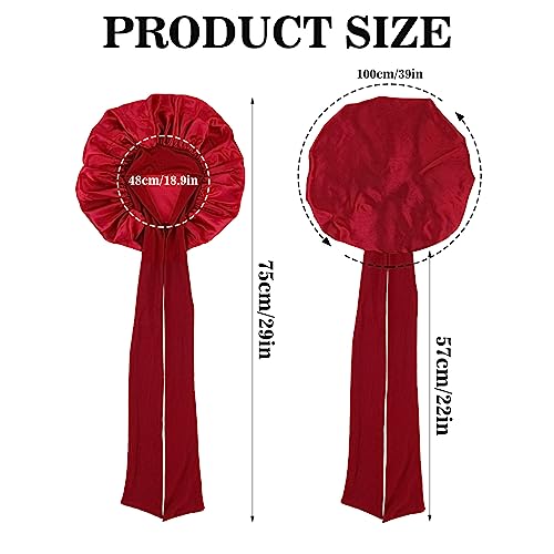 Abeillo Silk Sleep Bonnets for Women 1PC Adjustable Satin Night Sleeping Cap Soft Elastic Band Silk Bonnets for Sleeping Hair Bonnet with Tie Band for Curly Hair Braid Women (Wine Red) - Image 3